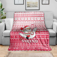 Poland Christmas Blanket with Santa Riding Stork White Eagle Emblem and Red Snowflake Knit Pattern Design - Wonder Print Shop