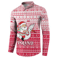 Poland Christmas Button Sweatshirt with Santa Riding Stork White Eagle Emblem and Red Snowflake Knit Pattern Design - Wonder Print Shop