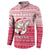 Poland Christmas Button Sweatshirt with Santa Riding Stork White Eagle Emblem and Red Snowflake Knit Pattern Design - Wonder Print Shop