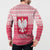 Poland Christmas Button Sweatshirt with Santa Riding Stork White Eagle Emblem and Red Snowflake Knit Pattern Design - Wonder Print Shop