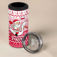 Poland Christmas 4 in 1 Can Cooler Tumbler with Santa Riding Stork White Eagle Emblem and Red Snowflake Knit Pattern Design - Wonder Print Shop