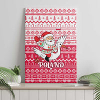 Poland Christmas Canvas Wall Art with Santa Riding Stork White Eagle Emblem and Red Snowflake Knit Pattern Design - Wonder Print Shop