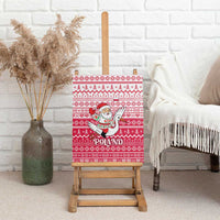 Poland Christmas Canvas Wall Art with Santa Riding Stork White Eagle Emblem and Red Snowflake Knit Pattern Design - Wonder Print Shop