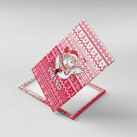 Poland Christmas Canvas Wall Art with Santa Riding Stork White Eagle Emblem and Red Snowflake Knit Pattern Design - Wonder Print Shop