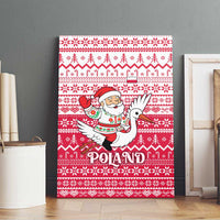 Poland Christmas Canvas Wall Art with Santa Riding Stork White Eagle Emblem and Red Snowflake Knit Pattern Design - Wonder Print Shop