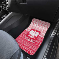 Poland Christmas Car Mats with Santa Riding Stork White Eagle Emblem and Red Snowflake Knit Pattern Design - Wonder Print Shop
