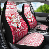 Poland Christmas Car Seat Cover with Santa Riding Stork White Eagle Emblem and Red Snowflake Knit Pattern Design - Wonder Print Shop