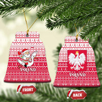 Poland Christmas Ceramic Ornament with Santa Riding Stork White Eagle Emblem and Red Snowflake Knit Pattern Design - Wonder Print Shop