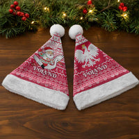 Poland Christmas Santa Hat with Santa Riding Stork White Eagle Emblem and Red Snowflake Knit Pattern Design - Wonder Print Shop