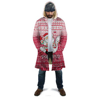 Poland Christmas Cloak with Santa Riding Stork White Eagle Emblem and Red Snowflake Knit Pattern Design - Wonder Print Shop