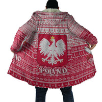 Poland Christmas Cloak with Santa Riding Stork White Eagle Emblem and Red Snowflake Knit Pattern Design - Wonder Print Shop