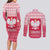 Poland Christmas Couples Matching Long Sleeve Bodycon Dress and Long Sleeve Button Shirt with Santa Riding Stork White Eagle Emblem and Red Snowflake Knit Pattern Design - Wonder Print Shop