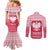 Poland Christmas Couples Matching Mermaid Dress and Long Sleeve Button Shirt with Santa Riding Stork White Eagle Emblem and Red Snowflake Knit Pattern Design - Wonder Print Shop