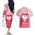 Poland Christmas Couples Matching Off The Shoulder Long Sleeve Dress and Hawaiian Shirt with Santa Riding Stork White Eagle Emblem and Red Snowflake Knit Pattern Design - Wonder Print Shop
