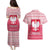 Poland Christmas Couples Matching Puletasi and Hawaiian Shirt with Santa Riding Stork White Eagle Emblem and Red Snowflake Knit Pattern Design - Wonder Print Shop