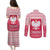 Poland Christmas Couples Matching Puletasi and Long Sleeve Button Shirt with Santa Riding Stork White Eagle Emblem and Red Snowflake Knit Pattern Design - Wonder Print Shop