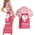 Poland Christmas Couples Matching Short Sleeve Bodycon Dress and Hawaiian Shirt with Santa Riding Stork White Eagle Emblem and Red Snowflake Knit Pattern Design - Wonder Print Shop