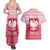 Poland Christmas Couples Matching Summer Maxi Dress and Hawaiian Shirt with Santa Riding Stork White Eagle Emblem and Red Snowflake Knit Pattern Design - Wonder Print Shop