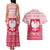 Poland Christmas Couples Matching Tank Maxi Dress and Hawaiian Shirt with Santa Riding Stork White Eagle Emblem and Red Snowflake Knit Pattern Design - Wonder Print Shop