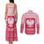 Poland Christmas Couples Matching Tank Maxi Dress and Long Sleeve Button Shirt with Santa Riding Stork White Eagle Emblem and Red Snowflake Knit Pattern Design - Wonder Print Shop