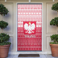 Poland Christmas Door Cover with Santa Riding Stork White Eagle Emblem and Red Snowflake Knit Pattern Design - Wonder Print Shop