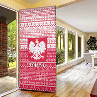 Poland Christmas Door Cover with Santa Riding Stork White Eagle Emblem and Red Snowflake Knit Pattern Design - Wonder Print Shop