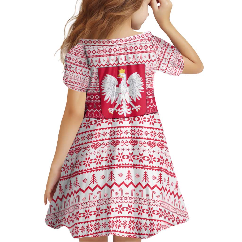 Poland Christmas Family Matching Long Sleeve Bodycon Dress and Hawaiian Shirt with Santa Riding Stork White Eagle Emblem and Red Snowflake Knit Pattern Design - Wonder Print Shop