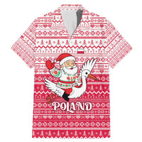 Poland Christmas Family Matching Mermaid Dress and Hawaiian Shirt with Santa Riding Stork White Eagle Emblem and Red Snowflake Knit Pattern Design - Wonder Print Shop