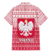 Poland Christmas Family Matching Mermaid Dress and Hawaiian Shirt with Santa Riding Stork White Eagle Emblem and Red Snowflake Knit Pattern Design - Wonder Print Shop