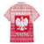 Poland Christmas Family Matching Mermaid Dress and Hawaiian Shirt with Santa Riding Stork White Eagle Emblem and Red Snowflake Knit Pattern Design - Wonder Print Shop