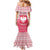 Poland Christmas Family Matching Mermaid Dress and Hawaiian Shirt with Santa Riding Stork White Eagle Emblem and Red Snowflake Knit Pattern Design - Wonder Print Shop