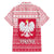 Poland Christmas Family Matching Off The Shoulder Long Sleeve Dress and Hawaiian Shirt with Santa Riding Stork White Eagle Emblem and Red Snowflake Knit Pattern Design - Wonder Print Shop