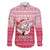 Poland Christmas Family Matching Off The Shoulder Long Sleeve Dress and Hawaiian Shirt with Santa Riding Stork White Eagle Emblem and Red Snowflake Knit Pattern Design - Wonder Print Shop