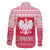 Poland Christmas Family Matching Off Shoulder Maxi Dress and Hawaiian Shirt with Santa Riding Stork White Eagle Emblem and Red Snowflake Knit Pattern Design - Wonder Print Shop