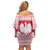 Poland Christmas Family Matching Off Shoulder Short Dress and Hawaiian Shirt with Santa Riding Stork White Eagle Emblem and Red Snowflake Knit Pattern Design - Wonder Print Shop