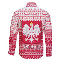 Poland Christmas Family Matching Puletasi and Hawaiian Shirt with Santa Riding Stork White Eagle Emblem and Red Snowflake Knit Pattern Design - Wonder Print Shop