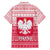 Poland Christmas Family Matching Short Sleeve Bodycon Dress and Hawaiian Shirt with Santa Riding Stork White Eagle Emblem and Red Snowflake Knit Pattern Design - Wonder Print Shop