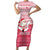 Poland Christmas Family Matching Short Sleeve Bodycon Dress and Hawaiian Shirt with Santa Riding Stork White Eagle Emblem and Red Snowflake Knit Pattern Design - Wonder Print Shop