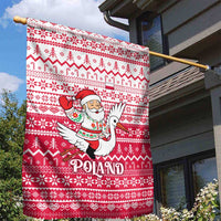 Poland Christmas Garden Flag with Santa Riding Stork White Eagle Emblem and Red Snowflake Knit Pattern Design - Wonder Print Shop