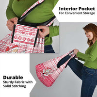 Poland Christmas Grocery Bag with Santa Riding Stork White Eagle Emblem and Red Snowflake Knit Pattern Design - Wonder Print Shop