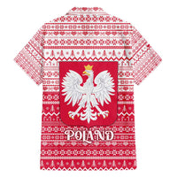 Poland Christmas Hawaiian Shirt with Santa Riding Stork White Eagle Emblem and Red Snowflake Knit Pattern Design - Wonder Print Shop
