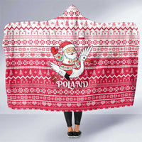Poland Christmas Hooded Blanket with Santa Riding Stork White Eagle Emblem and Red Snowflake Knit Pattern Design - Wonder Print Shop