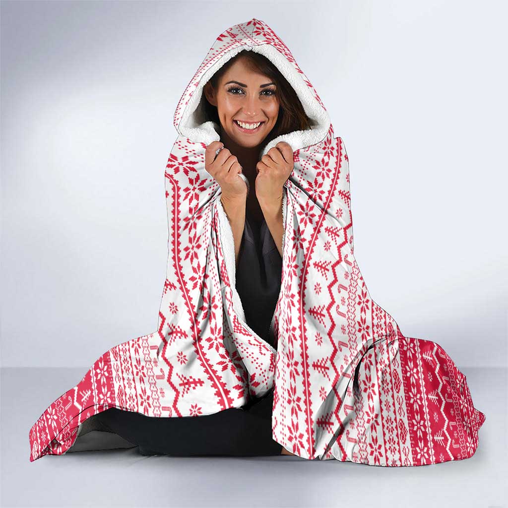 Poland Christmas Hooded Blanket with Santa Riding Stork White Eagle Emblem and Red Snowflake Knit Pattern Design - Wonder Print Shop