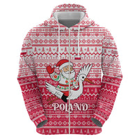 Poland Christmas Hoodie with Santa Riding Stork White Eagle Emblem and Red Snowflake Knit Pattern Design - Wonder Print Shop
