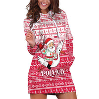 Poland Christmas Hoodie Dress with Santa Riding Stork White Eagle Emblem and Red Snowflake Knit Pattern Design - Wonder Print Shop
