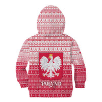 Poland Christmas Kid Hoodie with Santa Riding Stork White Eagle Emblem and Red Snowflake Knit Pattern Design - Wonder Print Shop
