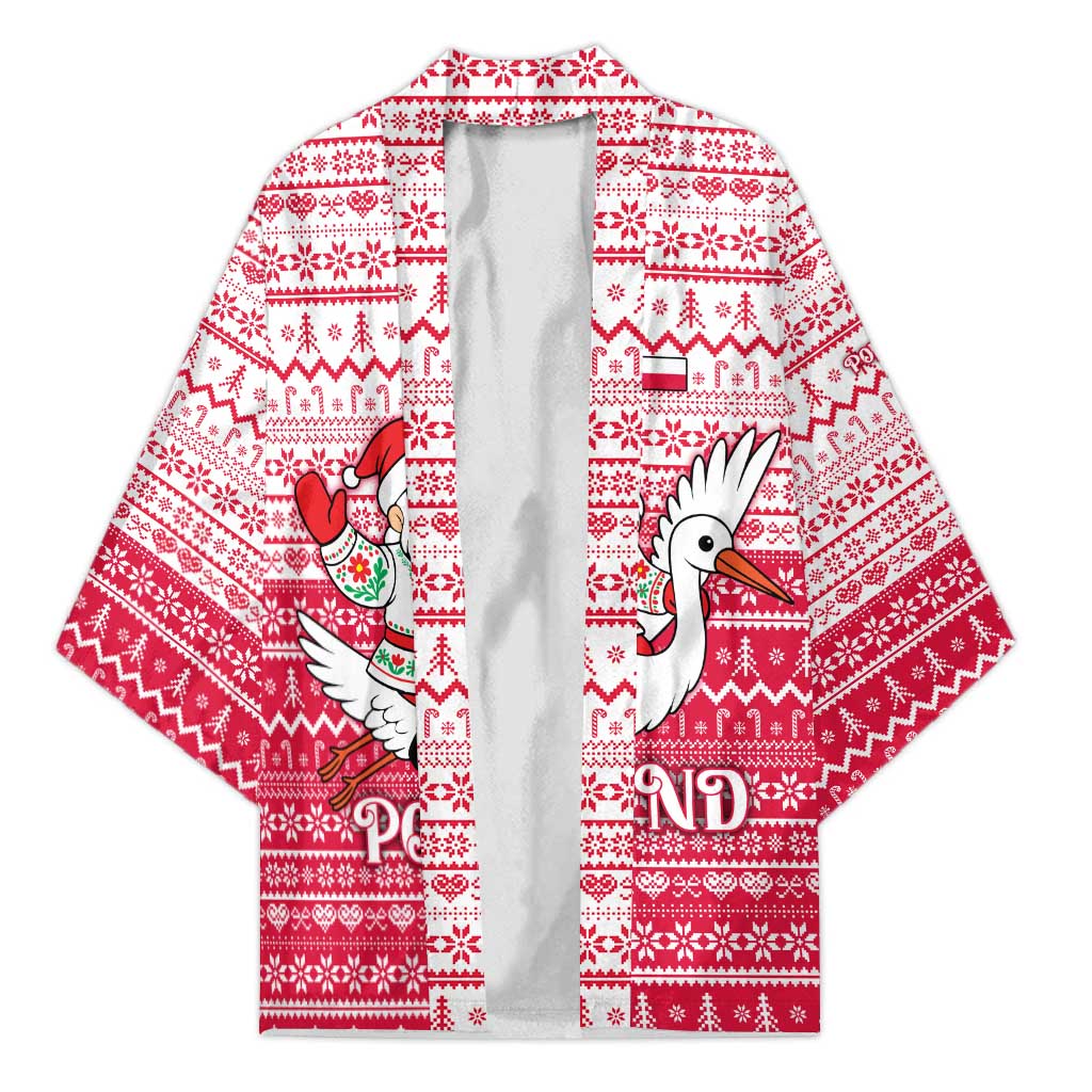 Poland Christmas Kimono with Santa Riding Stork White Eagle Emblem and Red Snowflake Knit Pattern Design - Wonder Print Shop