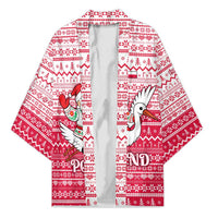 Poland Christmas Kimono with Santa Riding Stork White Eagle Emblem and Red Snowflake Knit Pattern Design - Wonder Print Shop