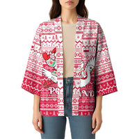 Poland Christmas Kimono with Santa Riding Stork White Eagle Emblem and Red Snowflake Knit Pattern Design - Wonder Print Shop