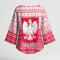 Poland Christmas Kimono Sleeve Blouse with Santa Riding Stork White Eagle Emblem and Red Snowflake Knit Pattern Design - Wonder Print Shop